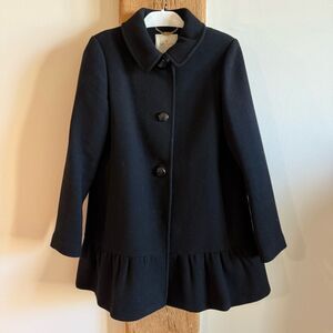 Kate Spade Wool Blend Peplum Ruffle Pea Coat Black Sz Small